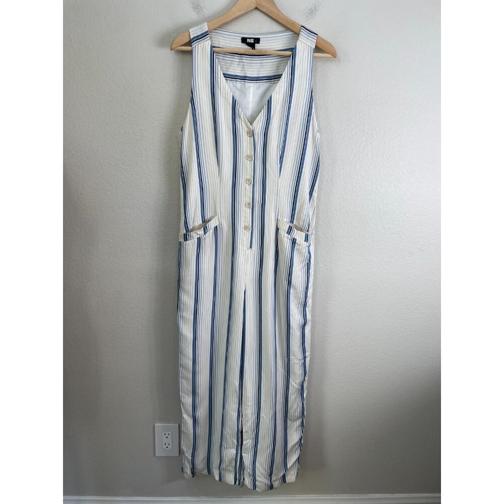 Paige Womens 6 Meade Jumpsuit in Dream Blue Striped Sleeveless